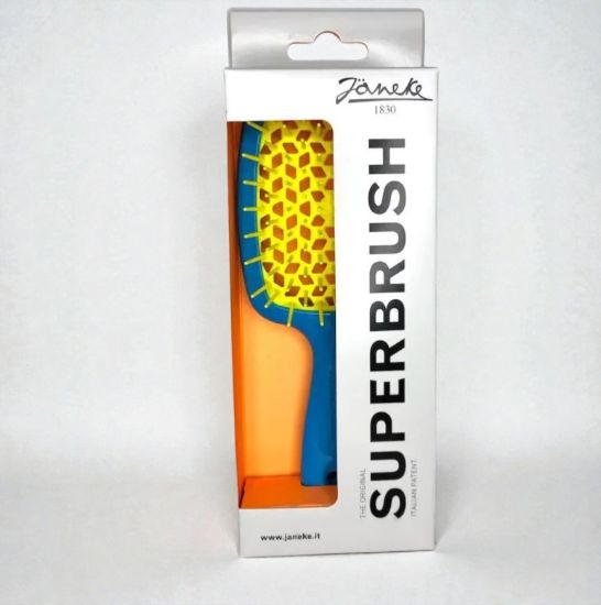  Зображення Janeke Superbrush the original гребінець продувна, щітка для волосся блакитного кольору з жовтим 